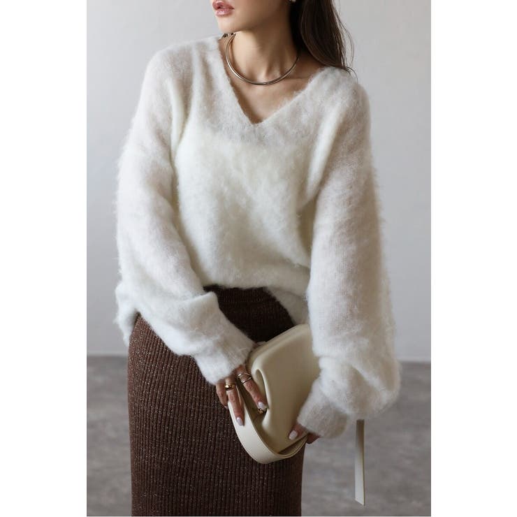 OFF-WHITE | カシミアタッチディープVネックニット 88-004412 | BONJOUR SAGAN