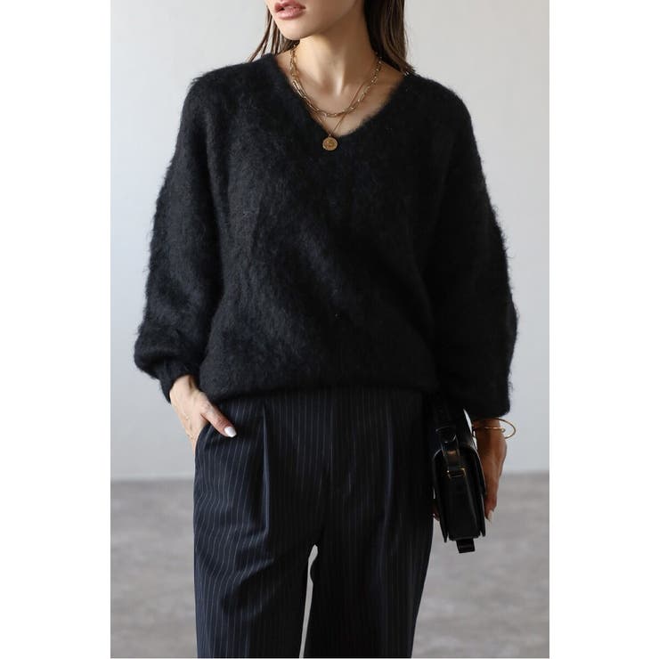 BLACK | カシミアタッチディープVネックニット 88-004412 | BONJOUR SAGAN