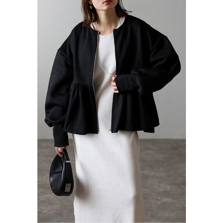 BLACK | アンチピリング加工裏起毛フロントジップペプラムスウェット 88-004417 | BONJOUR SAGAN