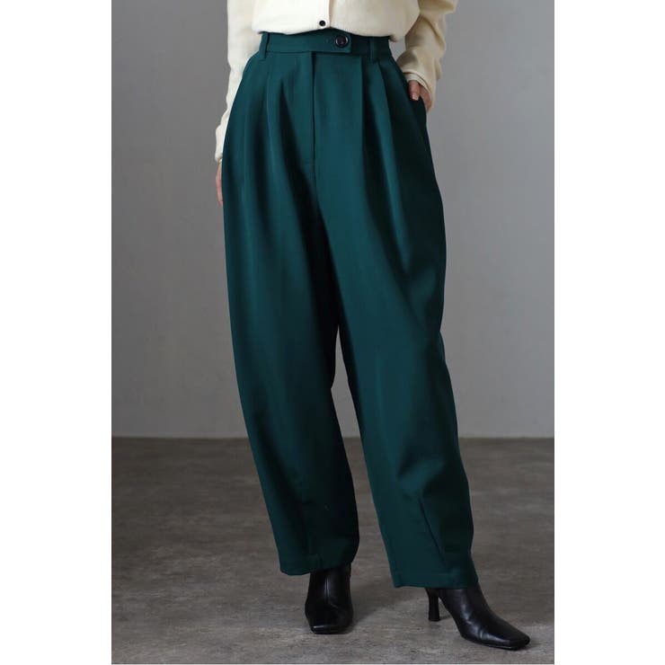 DARK-GREEN | トリプルタックワイドバレルパンツ 88-004420 | BONJOUR SAGAN