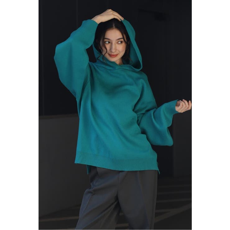 GREEN-BLUE | ボリュームスリーブニットフーディー 88-004426 | BONJOUR SAGAN