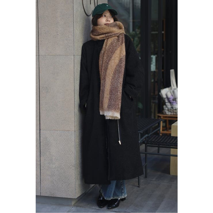 バイカラーウェーブ柄マフラー 88-004428[品番：BLEW0009022]｜BONJOUR