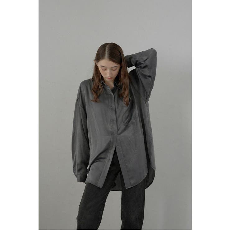 CHARCOAL-GRAY | satin oversize shirt | BONJOUR SAGAN