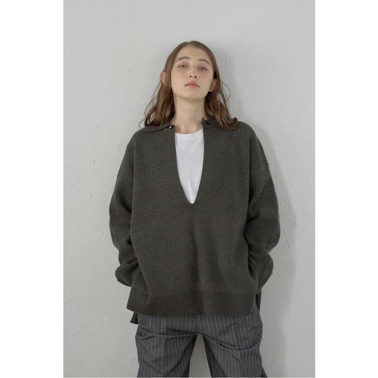 CHARCOAL-GRAY | 2way collared deep | BONJOUR SAGAN