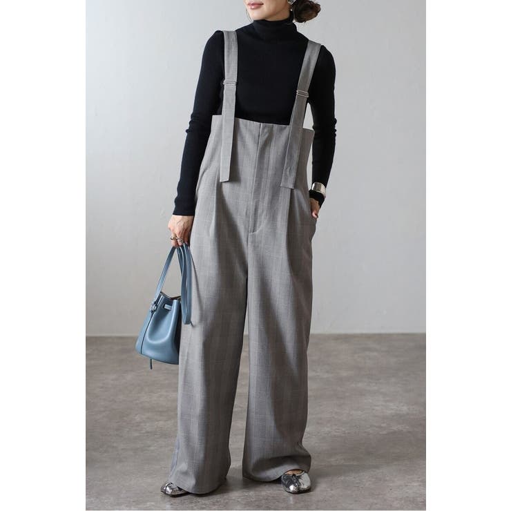 GRAY | チェック柄ハイウエストサロペット 88-004451 | BONJOUR SAGAN