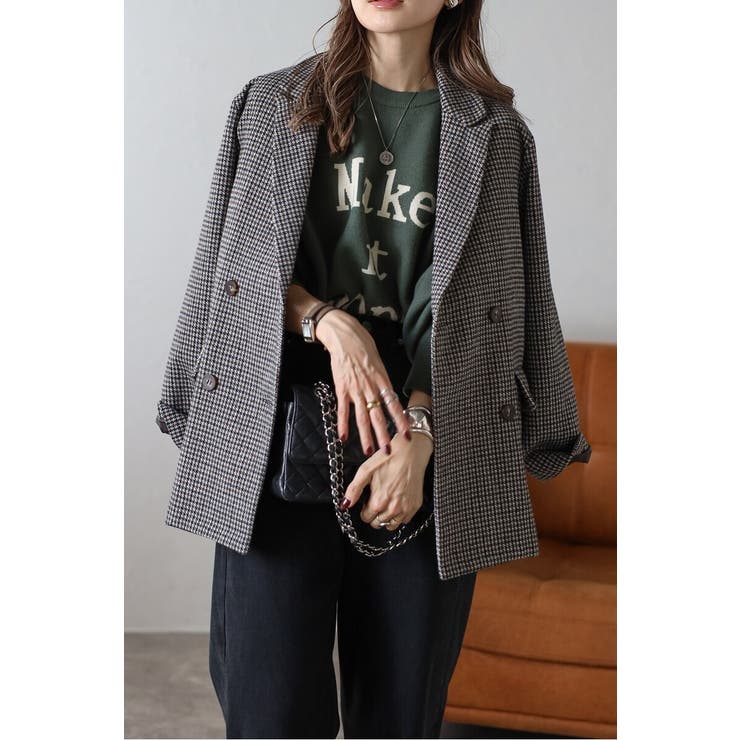 CHARCOAL-GRAY | ガンクラブチェックオーバーサイズダブルジャケット 88-004491 | BONJOUR SAGAN