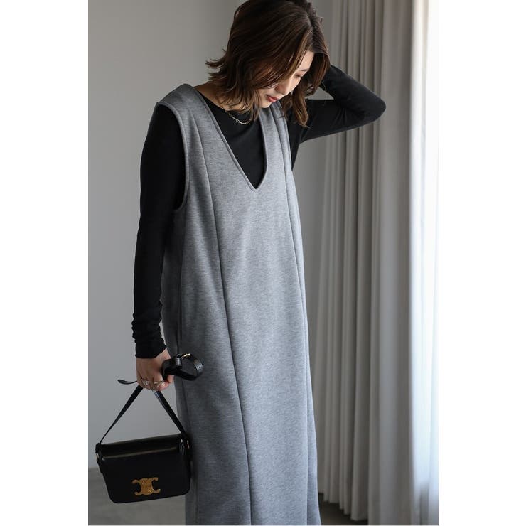 GRAY | アンチピリング加工裏起毛Vネックジャンスカ 88-004670 | BONJOUR SAGAN