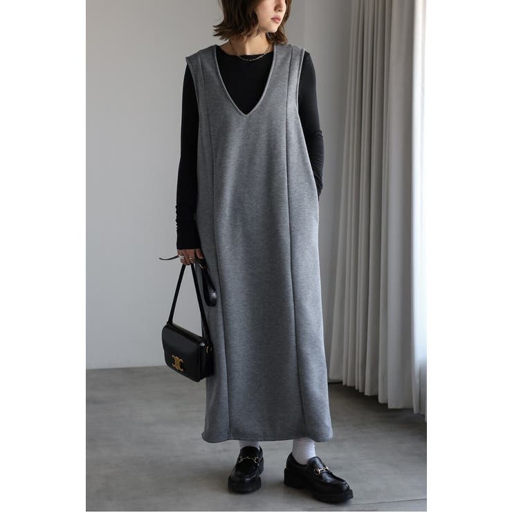 アンチピリング加工裏起毛Vネックジャンスカ 88-004670 | BONJOUR SAGAN | 詳細画像1 