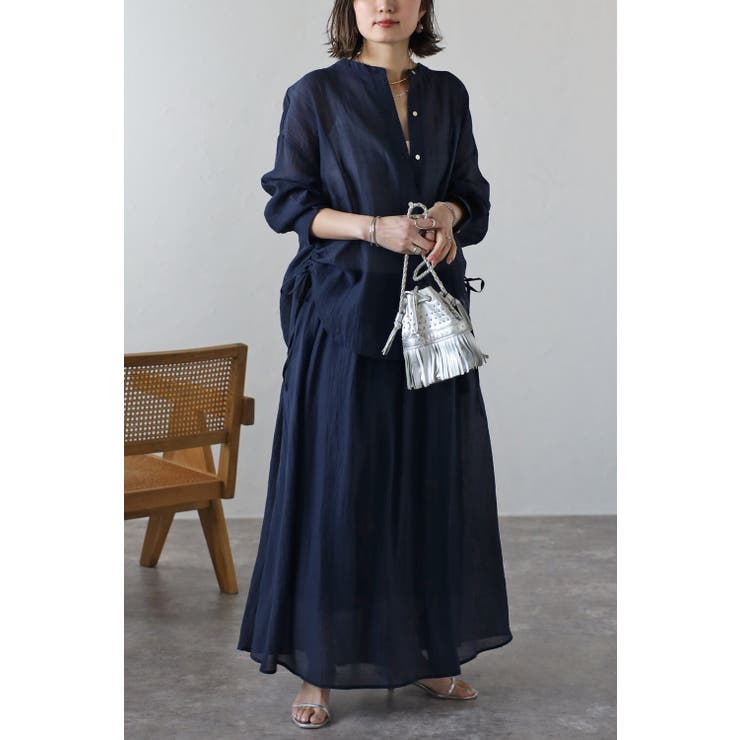 NAVY | [SET]ワッシャーサイドドロストシャツ×フレアスカート 11-003728 | BONJOUR SAGAN