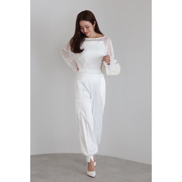 WHITE | [3点SET]フレアスリーブメッシュトップス×カップ付きサテンキャミソール×裾ス… | BONJOUR SAGAN