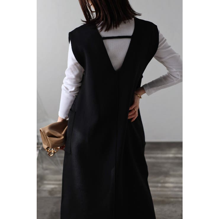 ディープキーネックダンボールニットロングベスト 77-001834 | BONJOUR SAGAN | 詳細画像6 