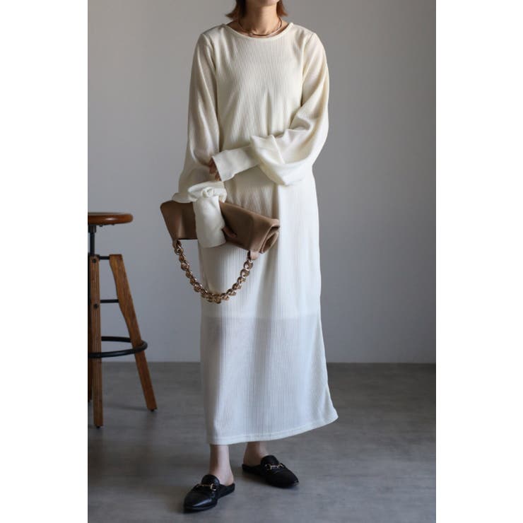 カットワッフル指穴付きボリューム袖ワンピース 77-002021 | BONJOUR SAGAN | 詳細画像1 