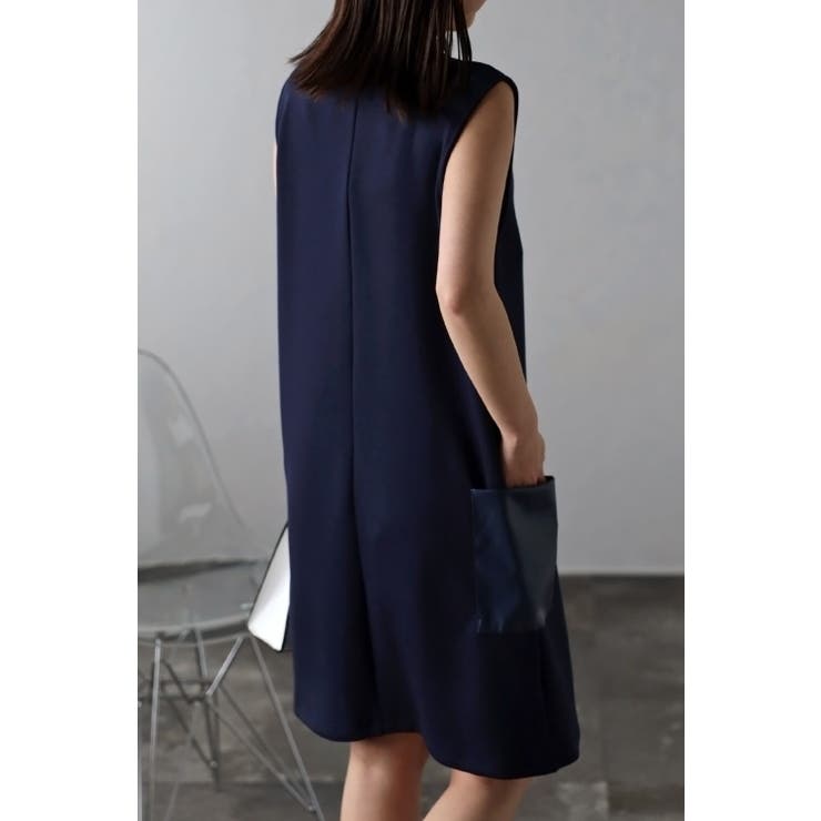 フェイクレザーポケットディープVネックショート丈ワンピース 77-002257 | BONJOUR SAGAN | 詳細画像5 