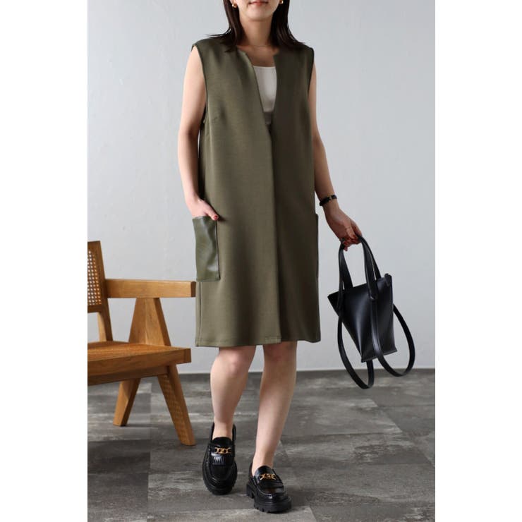 フェイクレザーポケットディープVネックショート丈ワンピース 77-002257 | BONJOUR SAGAN | 詳細画像11 