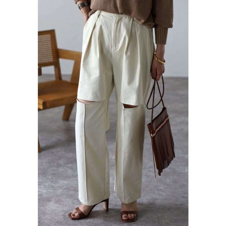 ECRU | ヘリンボーンツイルカットパンツ 77-002522 | BONJOUR SAGAN