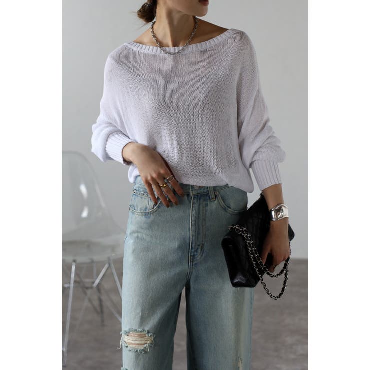 WHITE | オフショルメッシュプルオーバー 77-002625 | BONJOUR SAGAN