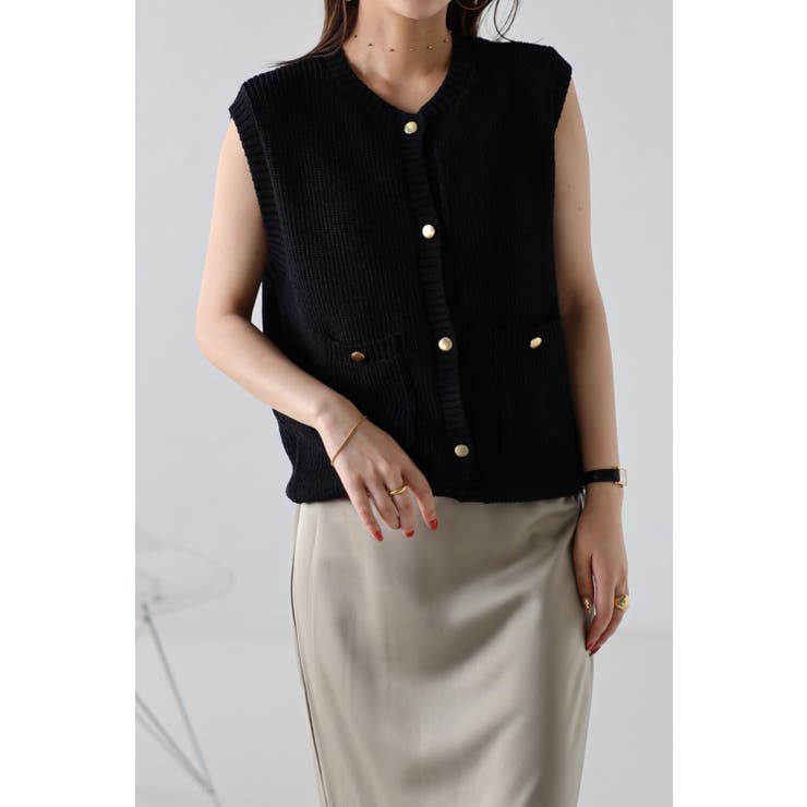 金ボタンサマーニットベスト 77-002663[品番：BLEW0001317]｜BONJOUR 