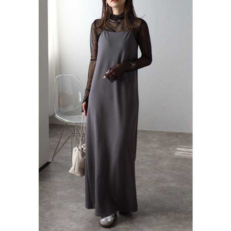 CHARCOAL-GRAY | 胸パッド取り外しキャミロングワンピース 77-003430 | BONJOUR SAGAN