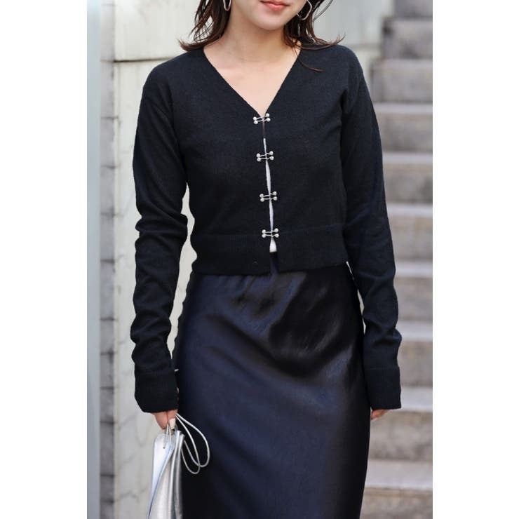 BLACK | サーマルループヤーンカーディガン 77-003452 | BONJOUR SAGAN