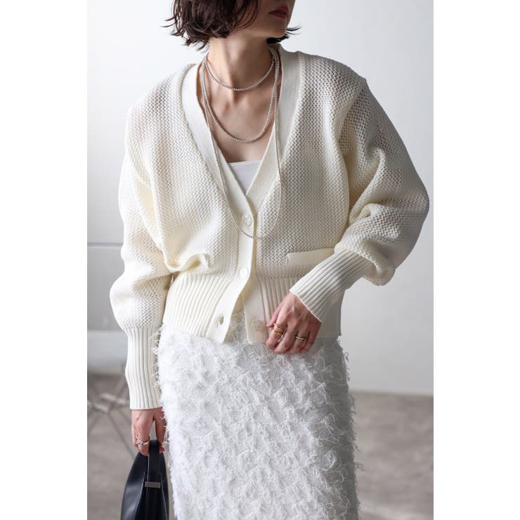 OFF-WHITE | メッシュ編みショート丈カーディガン 77-003466 | BONJOUR SAGAN