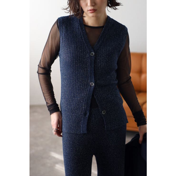 ラメワイドリブVネックベスト 77-003470 | BONJOUR SAGAN | 詳細画像1 