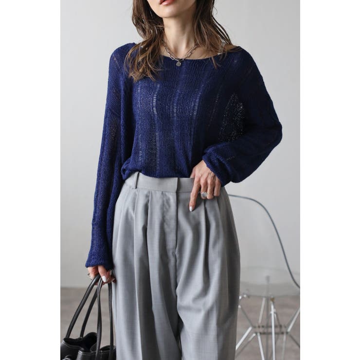 NAVY | ラーベン編みラウンドネックニット 77-003481 | BONJOUR SAGAN