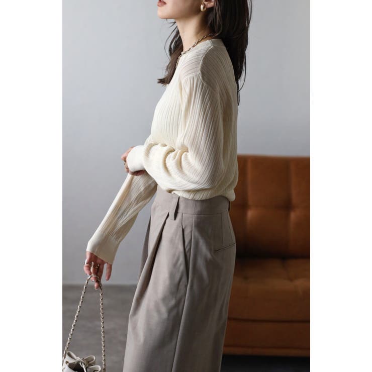 ランダムリブクルーネックニットプルオーバー 77-003486 | BONJOUR SAGAN | 詳細画像4 