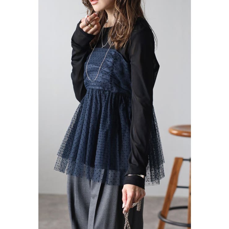 DARK-NAVY | ドットチュールキャミ 77-003510 | BONJOUR SAGAN
