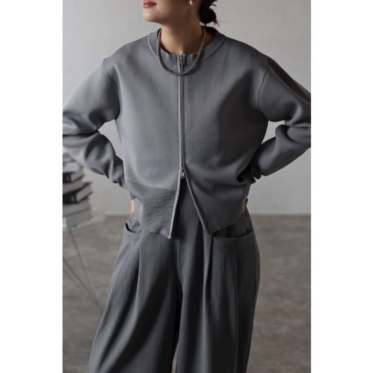 GRAY | スウェットライクダブルジップカーディガン 77-003561 | BONJOUR SAGAN