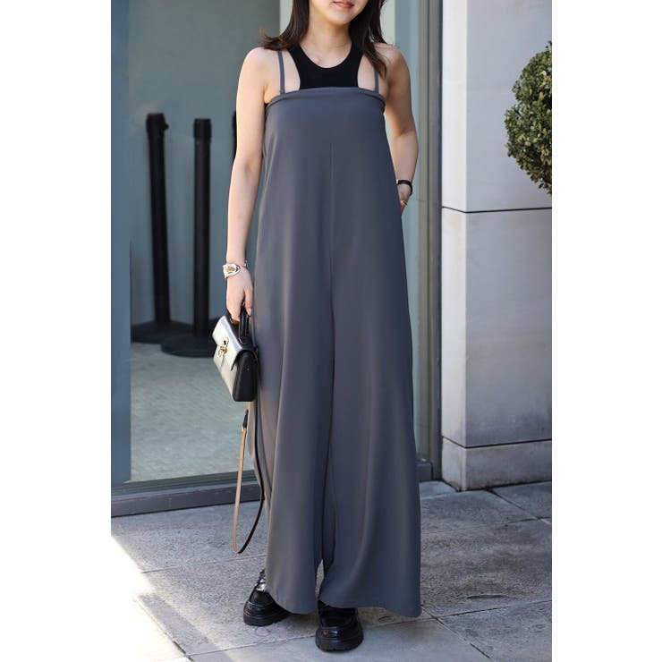 CHARCOAL-GRAY | カップ付きキャミベア2WAYオールインワン 77-003576 | BONJOUR SAGAN