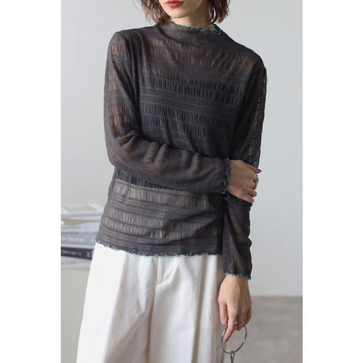 CHARCOAL-GRAY | 配色パイピングシアータートルプルオーバー 77-003627 | BONJOUR SAGAN