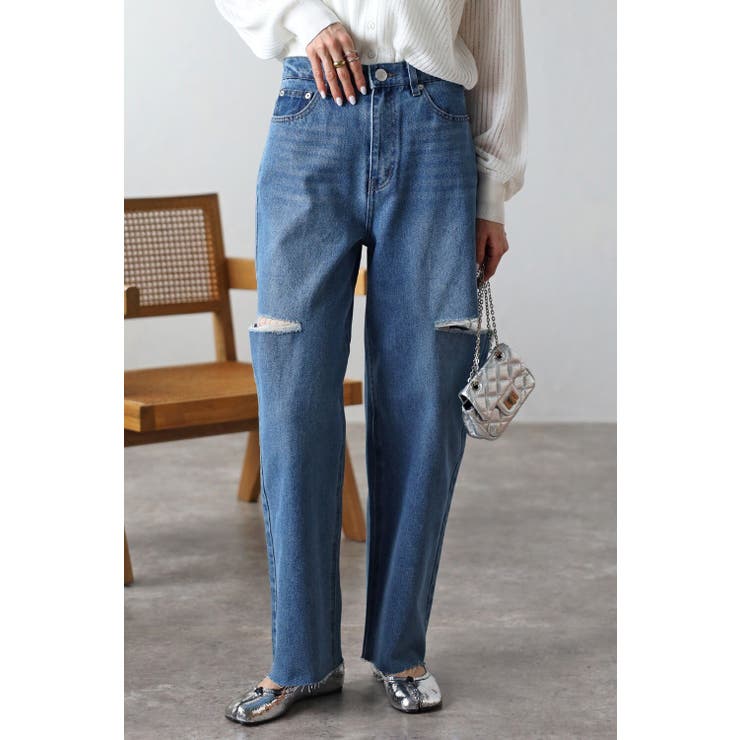 BLUE | サイドカットスリットデニム 77-003678 | BONJOUR SAGAN