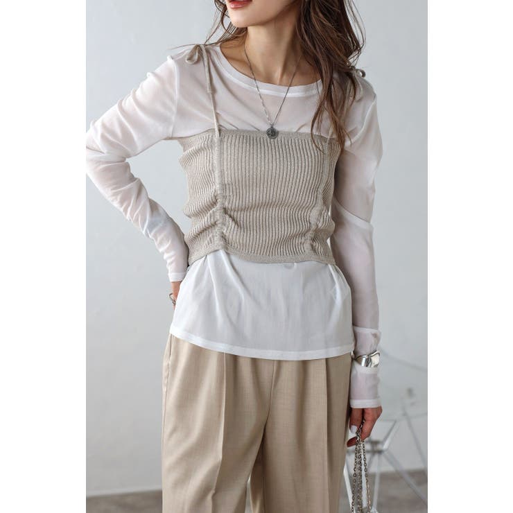 LIGHT-BEIGE | ドロストラメニットキャミ 77-003701 | BONJOUR SAGAN