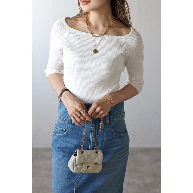 OFF-WHITE | スクエアネック五分袖リブニット 77-003818 | BONJOUR SAGAN