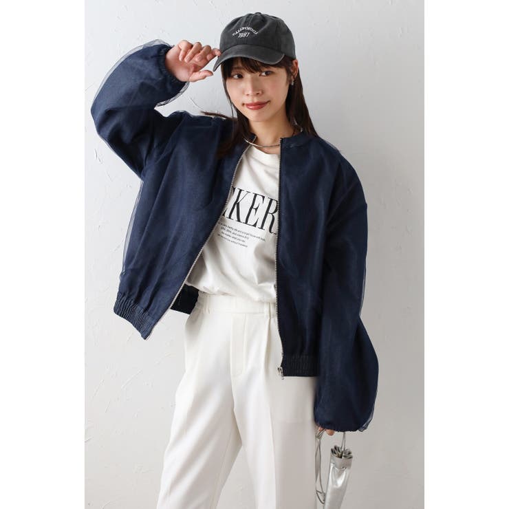 NAVY | チュールレイヤードライトオンスデニムブルゾン 77-004518 | BONJOUR SAGAN