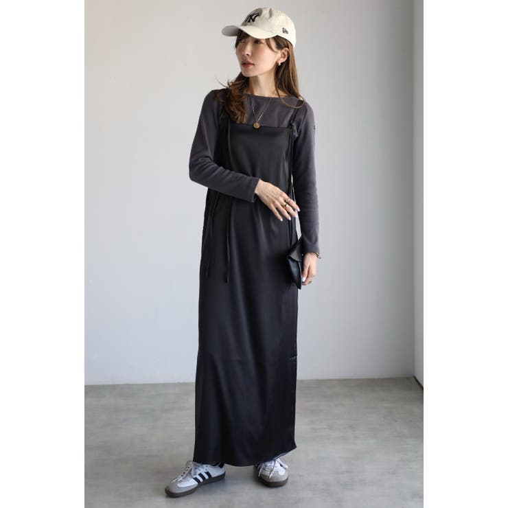 BLACK | リバーシブルサテンキャミワンピース 77-004539 | BONJOUR SAGAN