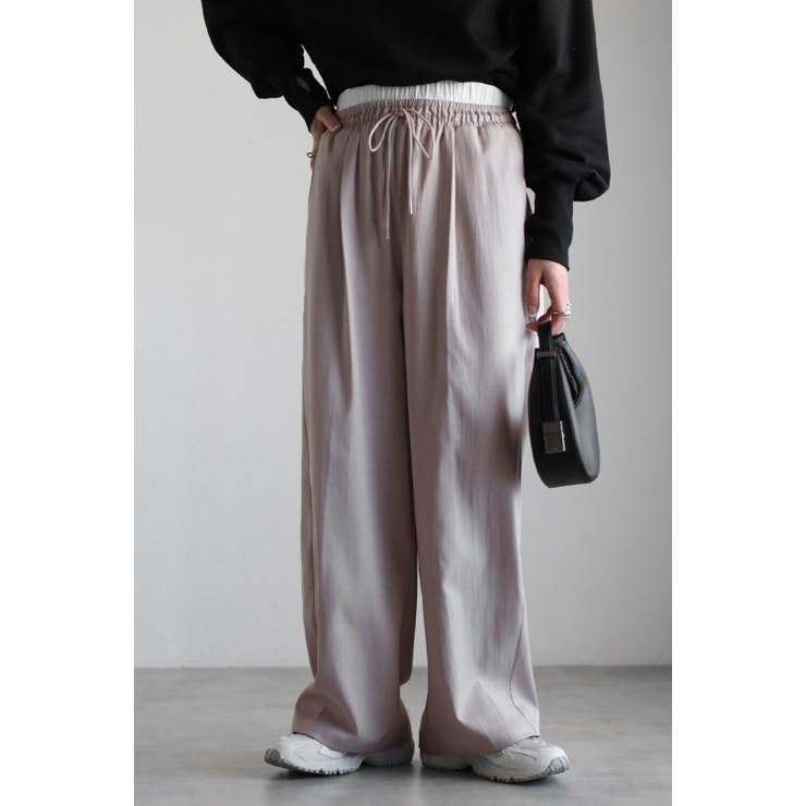 LIGHT-BEIGE | ウエストレイヤードストレートパンツ 77-004619 | BONJOUR SAGAN