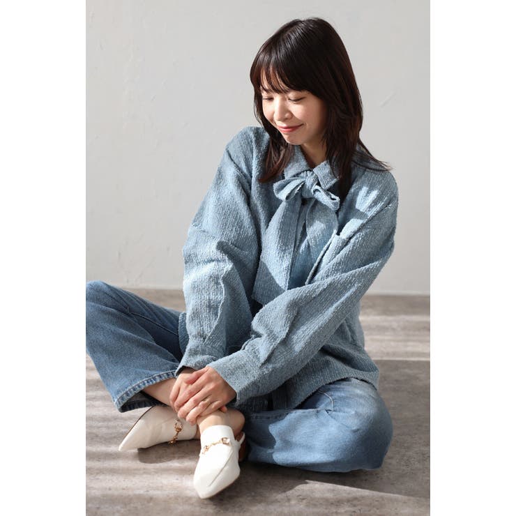 クラッシュデニムボリュームスリーブ2WAYボウタイシャツ 77-004665 | BONJOUR SAGAN | 詳細画像8 