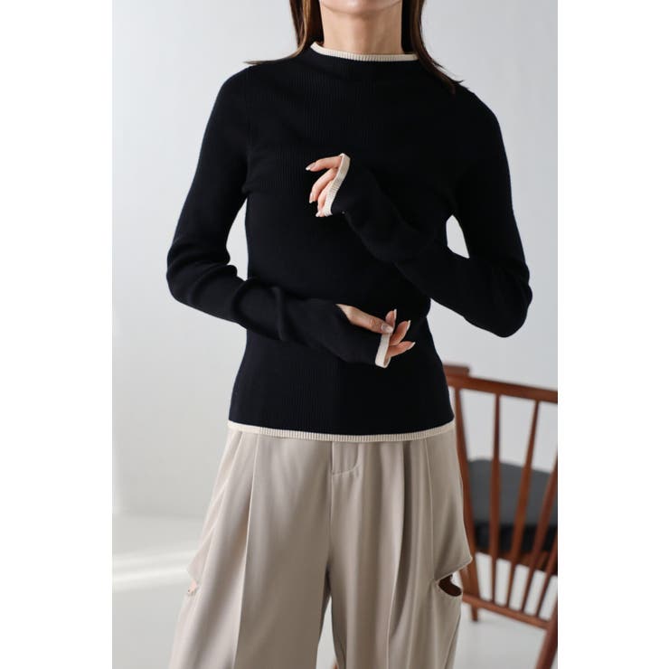 BLACK | 配色デザインリブニット | BONJOUR SAGAN