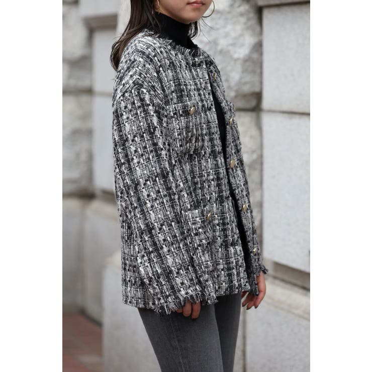 フリンジノーカラーMIXツイードジャケット 88 003347 | BONJOUR SAGAN | 詳細画像3 