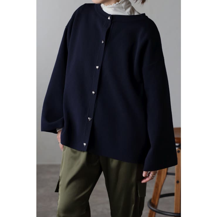 NAVY | ハートボタンカーディガン 88-002918 | BONJOUR SAGAN