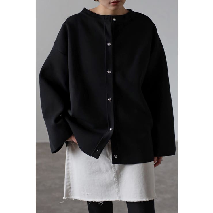 BLACK | ハートボタンカーディガン 88-002918 | BONJOUR SAGAN