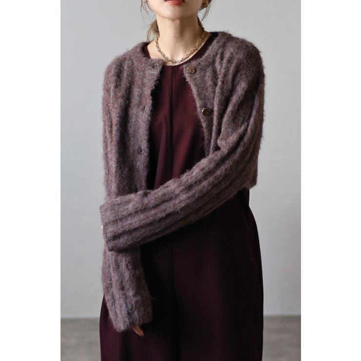 BROWN | ワイドリブ金釦起毛クロップドカーディガン 88-002951 | BONJOUR SAGAN