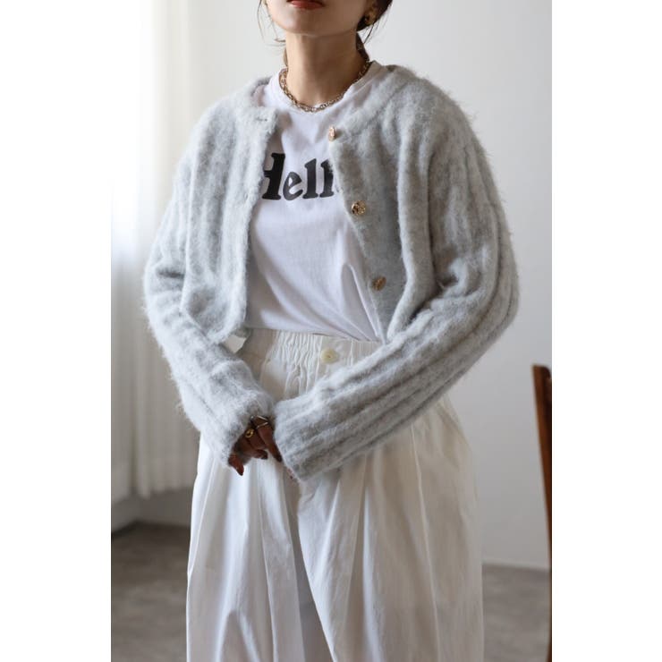 LIGHT-GRAY | ワイドリブ金釦起毛クロップドカーディガン 88-002951 | BONJOUR SAGAN