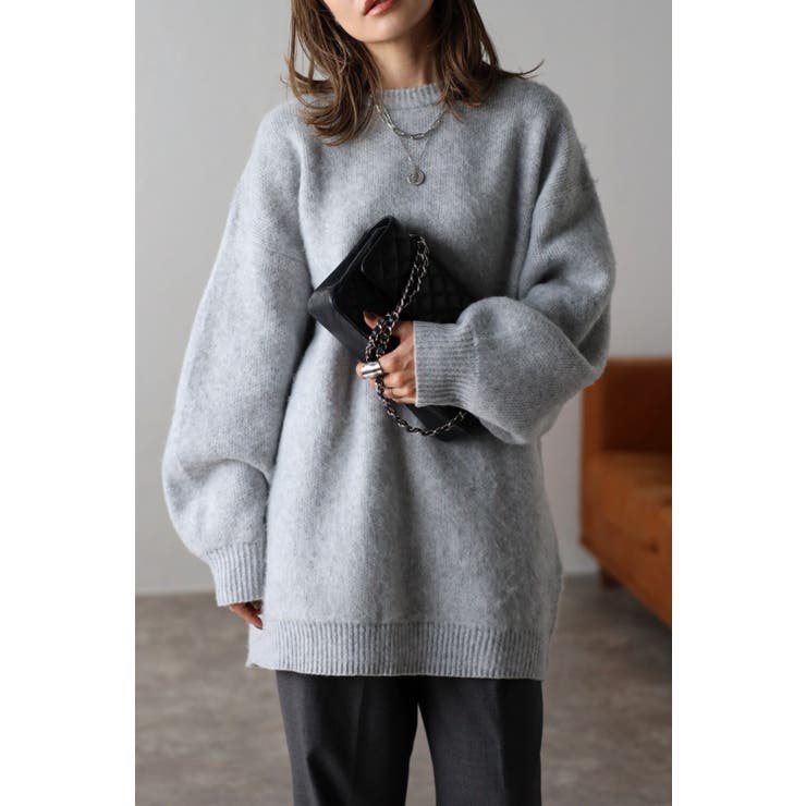 LIGHT-GRAY | 起毛オーバーサイズニットプルオーバー 88-002953 | BONJOUR SAGAN