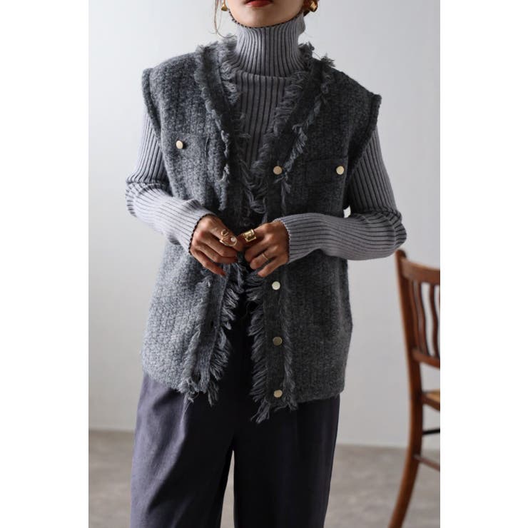 DARK-GRAY | アゼフリンジニットベスト 88-003226/88-002960 | BONJOUR SAGAN