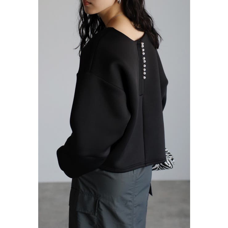 BLACK | 前後2WAYパールキーネックダンボールプルオーバー 88-003028 | BONJOUR SAGAN