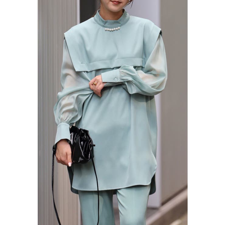 MINT | シアー袖パール付きブラウス 88-003037 | BONJOUR SAGAN