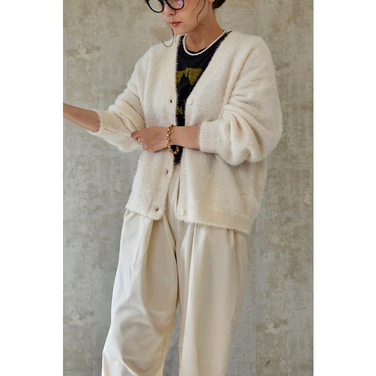 IVORY | シャギーVネックカーディガン 88-003116 | BONJOUR SAGAN