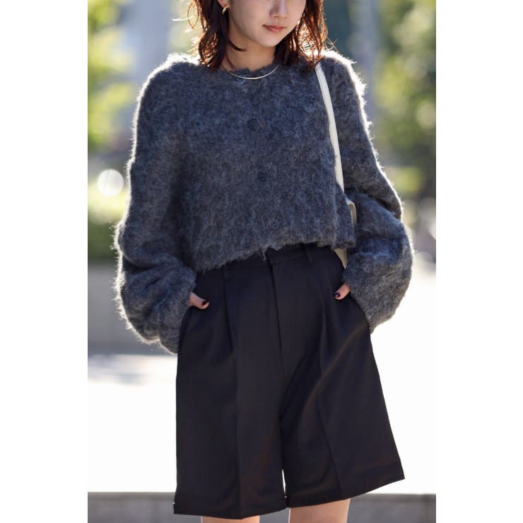 DARK-GRAY | クロップドループヤーンニットカーディガン 88-003135 | BONJOUR SAGAN